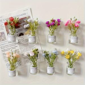 TEMU 8pcs 미니 대형 화병 자석 - 3D 꽃병 베이스 포함, 파스텔 & 생생한 색상 (핑크, 블루, 옐로우, 퍼플, 화이트, 레드, 그린, 클리어) - 냉장고, 주방 장식, 테이블탑 데코 - 내구성 있는 플라스틱 화병, 홈, 파티, 웨딩, 발렌타인데이, 어버이날 선물 - 작은 공간을 위한 장식용 센터피스