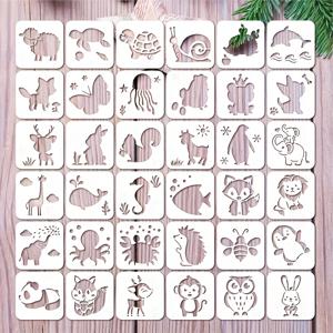 TEMU 36개 세트, 3인치 동물 스텐실. 재사용 가능한 그림 스텐실, 올빼미, 문어, 토끼, 여우, 양, 사슴 및 기타 DIY 공예 템플릿으로 가구, 캔버스, 벽, 홈 데코 장식에 적합