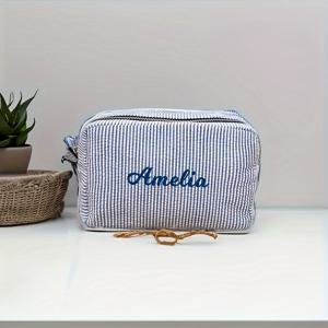 TEMU 맞춤형 이름 화장품 & 세면도구 정리함 - 우아한 파스텔 핑크, 민트, 블루, 퍼플, 그린, 베이지, 라벤더, 그레이, 화이트 - 지퍼 클로저 여행용 메이크업 파우치, 생일/신부 파티/기념일 선물로 맞춤 이니셜 또는 이름 추가 - 여성, 소녀, 여행, 일상 사용에 이상적 - 버블검 텍스처 파스텔 컬러, 세척 불필요 디자인, 맞춤형 선물로 완벽