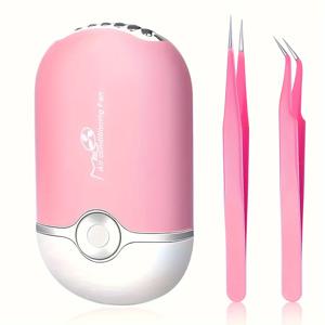 TEMU 휴대용 USB 충전식 핸드헬드 속눈썹 팬 & 드라이어 - 내장 스펀지 & 핀셋 부착물, 무선 공기 냉각 팬, 속눈썹 연장, 속눈썹 리프트, 민감한 연한 베이지 안전, USB 충전식, 컴팩트 & 가벼운 디자인, 핑크 & 블랙, 홈 또는 살롱 사용에 이상적, 속눈썹 적용 및 유지 관리에 완벽, 충전 케이블 포함, 인체공학적 & 휴대용