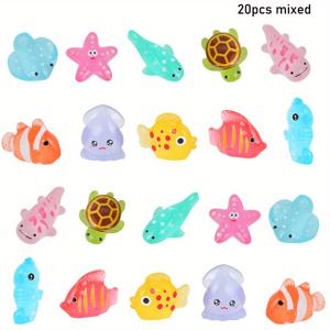 TEMU 20개 야광 수지 해양 동물 세트 - 미니 바다 생물, 어항 장식용, DIY 공예, 신발 & 주얼리 참, 별어, 거북이, 광택 마감, 소품 디자인, 핸드메이드 디테일, 홈 데코, 미니 피규어, 공예 애호가를 위한 액세서리