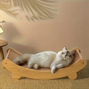 TEMU 내구성 있는 시살 로프 나무 고양이 긁는 포스트 및 침대 - 실내 고양이용 공간 절약형 곡선 디자인, 긁는 포스트 및 편안한 휴식 장소가 있는 쉽게 조립 가능한 애완 동물 가구, 고양이 가구 침대, 파도 모양의 패턴 공예