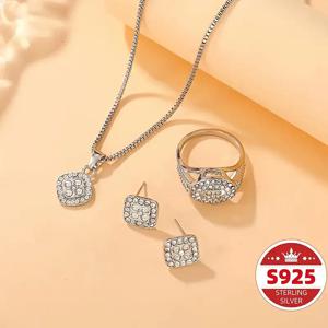 TEMU 4pcs 우아한 S925 스털링 실버 펜던트 목걸이, 귀걸이, 반지 세트 - 크리스마스, 발렌타인데이, 할로윈, 추수감사절을 위한 완벽한 선물 (엄마와 여자친구를 위한)