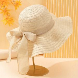 TEMU 1 여성용 리본 장식 스트로우 모자, 웨이브 프릴 디자인, 심플하고 세련된 스타일, 여름 휴가·해변 놀이·웨딩 시즌에 어울리는 아웃도어 액세서리