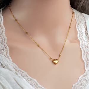 TEMU 우아한 18K 금도금 316L 스테인리스 스틸 하트 펜던트 목걸이와 볼 체인, 알러지 반응이 적은 프랑스 스타일 보석, 일상 착용, 파티, 여행용 - 모든 계절에 적합합니다.