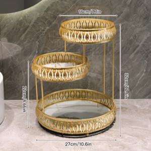 TEMU 1pc 우아한 캐스트 아이언 메이크업 정리함, 카운터탑 스키너 및 화장품 보관 랙, 전기 없음, 투명한 다층 디자인으로 깔끔한 집이나 욕실 정리를 위한 욕실 정리함 및 보관함, 메이크업 정리함