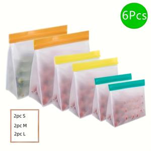TEMU 6pcs/2Sets, SML. 재사용 가능한 식품 보관 가방: 누출 방지, 냉동 및 여행에 적합, 비스페놀 A (3 세트: 갤런, 샌드위치, 스낵 가방) 없음
