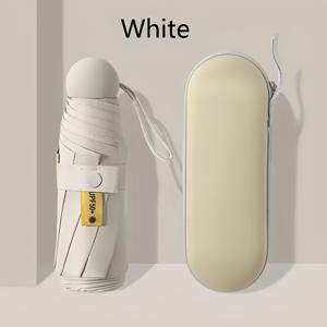 TEMU 캡슐 보관함이 있는 컴팩트 접이식 우산, 6단 디자인, 휴대용 미니 스타일, 햇볕과 비 날씨에 적합, 다양한 색상, 플라스틱 손잡이, 방풍 & 세련된 디자인