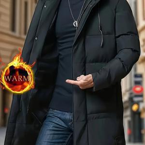 TEMU 남성용 캐주얼 후드 재킷, 100% 폴리에스터, 단색, 정규 핏, 스트레치되지 않는 소재, 지퍼 디테일, 직조, 180g/m² 소재 무게, 80g/m² 안감, 따뜻한 겨울 코트