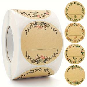 TEMU 500pcs 크래프트 종이 스티커 롤 - 둥근 꽃무늬 원형 디자인, 소규모 비즈니스 포장, 편지 봉인, 생일 축하, 선물 가방, 카드, 편지, 결혼 장식, 선물 포장 스티커에 적합합니다.