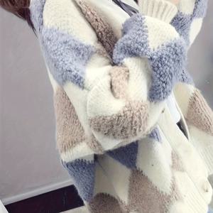 TEMU 여성용 가을 겨울 캐주얼 스타일 유럽풍 체크무늬 중장 코트 카디건