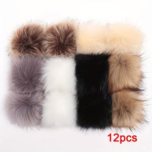TEMU 12개 혼합 색상 인조 퍼 폼폼, 신축성있는 루프 포함, 3.94인치 - DIY 공예, 모자, 신발, 스카프, 장갑, 가방 및 열쇠고리용 분리 가능한 니팅 액세서리, 푹신한 니팅 액세서리
