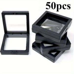 TEMU 50개 클래식 3D 플로팅 디스플레이 박스, 투명 PE 필름, 테이블탑 마운팅, 잠금 가능한 버클 클로저, 직사각형 모양, 습기 방지 보관함, 보석, 귀걸이, 팔찌, 반지, 동전, 표본|링귀걸이