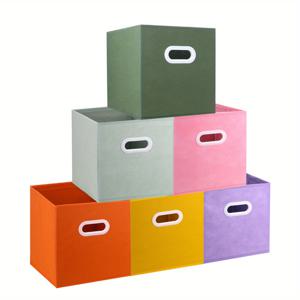 TEMU 6개 컬러풀 부직포 수납 상자, 중공 손잡이 - 쌓을 수 있는, 책, 장난감, 옷을 위한 내구성 있는 정리함 - 옷장, 서랍 및 홈 조직에 이상적, 옷장 수납 솔루션|생동감 있는 수납|부직포, 옷장 정리 및 수납, 선반 바구니