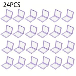 TEMU 24개의 라벤더 퍼플 3D 플로팅 디스플레이 박스 - 투명한 플라스틱 보석 보관 박스, 휴대용, 먼지 방지, 버클 클로저, 반지, 귀걸이 등 다양한 용도로 사용할 수 있는 다목적 정리함, 보석 디스플레이 박스|현대적인 보석 보관|내구성이 뛰어난 플라스틱 박스, 보석 정리함, 보석 박스