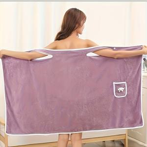 TEMU 1 현대식 착용 가능한 코랄 플리스 목욕 타월, 300g/m2 빠른 건조 원단, 두꺼운 흡수력 있는 욕실 스커트, 성인용 여성 스파 사우나 랩, 가운|샤워가운