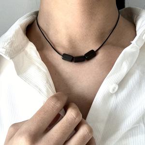 TEMU 심플하고 스타일리시한 블랙 우드 커플 목걸이 세트, 데일리 착용과 선물로 완벽한 선택