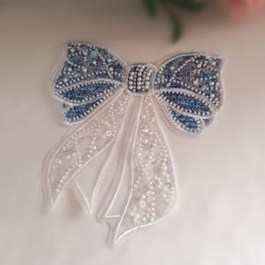 TEMU 1개 우아한 블루 3D 장식 리본 패치 - 스팽글 & 비즈 포함, 재봉틀용 DIY 공예, 의류, 가방, 모자 - 웨딩, 파티, 일상적인 글래머를 위한 고급 원단 장식품, 초보자 친화적 어플리케, 정교한 디테일, 핸드메이드 장식 액세서리, 패션 DIY