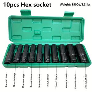 TEMU 산업용 자동차 수리용 1/2인치 8-24mm 파워 소켓 임팩트 렌치 어댑터 손 도구 세트