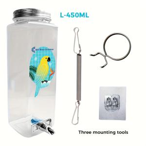 TEMU 자동 새 물통 - 300ml 및 450ml 자가 충전 방수 밸브 | 버지, 앵무새, 긴꼬리 앵무새, 사랑의 새, 소형 조류에 적합 | 세척 쉬운 내구성 플라스틱, 케이지, 수족관용, 배터리 없음|트래블보틀