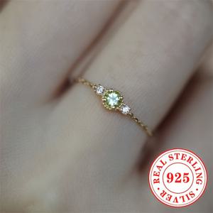 TEMU 1pc READKISS 여성용 S925 순 은색 인레이 합성 올리브 그린 자이콘 체인 링, 18K 금박, 독특한 창의적인 디자인, 일상적인 기회와 파티 기회용 패션 보석