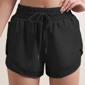 TEMU 여성용 2-in-1 요가 반바지, 빠른 건조 소재 및 메쉬 포켓 - 하이웨이스트, 드로스트링, 스트레치 블랙 운동 반바지, 체육관, 피트니스, 여름용 - 라이프스타일, 요가 반바지, 체육관 의류, 하이웨이스트 디자인, 내구성 있는 스포츠 의류에 적합
