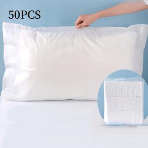 TEMU 50/100 팩 일회용 베개 보호 커버 - 두꺼운 비섬 폴리에스터, 먼지 방지 및 통기성 여행 침구 호텔, 살롱, 가정용 필수품 - 간단한 디자인, 흰색, 호텔 침구 액세서리, 디자인, 내구성 있는 원단|베개커버