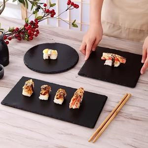 TEMU 천연석 세트 - 2개, 30cm x 15cm (11.81인치 x 5.91인치) 식품용 슬레이트 도마, 사각 스시 트레이, 스테이크 썰기 보드, 레스토랑 & 호텔 주방 및 테이블 장식용