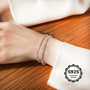 TEMU 925 스털링 실버 스타리 스카이 밀렛 비즈 여성용 더블 레이어 브레이슬릿, 반짝이는 마감 - 알레르기 방지 패션 주얼리 선물, 생일 및 휴일에 여자친구나 베스트 프렌드를 위한 가벼운 디자인