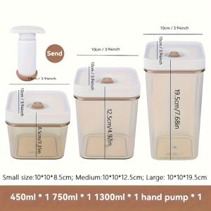TEMU 4개 세트: 3박스 + 1 수동 진공 포장기, 다용도 ABS 사각 밀폐 용기 (뚜껑 및 펌프 포함) – 과일, 채소, 곡물, 제과류 등 주방 및 냉장고용 식품 정리함 (배터리 불필요)|냉장고