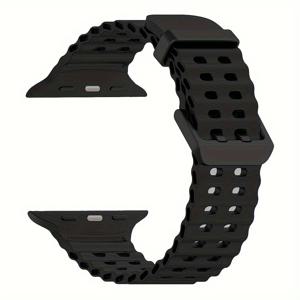 TEMU 1개 스포츠 실리콘 시계 밴드, Apple Watch Ultra/S9/8/7/6/5/4용, /44mm/45mm/49mm, 통기성 부직포, 탱글 버클 클라스프 - 스마트워치 액세서리