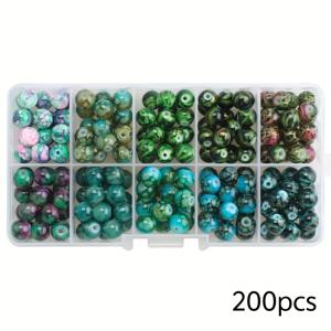 TEMU 200개 8mm 유리 비즈 혼합 색상 정리함 포함, 수공예 꽃 & 눈송이 패턴 DIY 쥬얼리 만들기, 목걸이, 귀걸이 액세서리