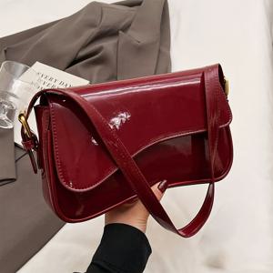 TEMU 데이와 크리스마스에 적합한 burgundy 색상의 레트로 단색 패턴 가죽 여성용 핸드백, 플랩 핸드백, 바구트 백, 핸드백, 언더암 백, 스퀘어 백, 패션 멀티 기능 엘레강트하고 섹시한 핸드헬드, 싱글 숄더, 워크, 비즈니스, 통근에 적합한 가죽 백입니다.