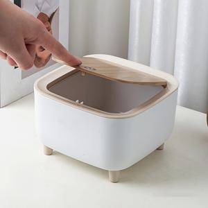 TEMU 냄새 차단 뚜껑이 있는 스타일리시한 화이트 오벌 1개 – 거실, 침실, 주방, 욕실 및 사무실용 컴팩트 데스크탑 종이 바구니 – 나무 다리 & 모던 디자인
