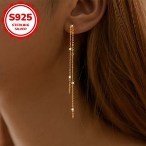 TEMU 여성용 패션 드롭 귀걸이 세트, 심플한 롱 태슬 비즈 디자인, 우아하고 다재다능한 스타일, 1.7g S925 실버, 캐주얼/휴가/파티/생일/어머니날/졸업 시즌/선물/축제 행사에 완벽