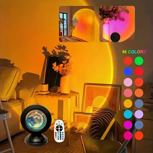 TEMU 16-Color RGB 선셋 프로젝션 LED 바닥 램프 - 원격 제어로 조절 가능한 4가지 모드의 야간 조명, 현대적인 디자인으로 집 장식, 파티 및 선물, USB 전원, 플라스틱 쉐이드, 여러 방 사용, 원격 제어로 쉽게 조명 | 현대적인 LED 램프 | USB 전원 램프