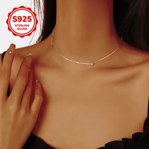 TEMU 1개 여성 패션 목걸이 S925 스털링 실버 소형 비즈 칼라본 체인 Y2K 우아한 고급스러운 초커 데일리/휴가/발렌타인데이 생일 선물, 저자극성 실버 네크리스