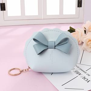 TEMU 세련된 블랙 가죽 미니 지갑 - 우아한 리본 & 쉘 디자인, 초경량 지퍼 코인 파우치, 소품 정리용 키체인 파우치, 어버이날·성 패트릭 데이·설날 선물 추천, 여행 액세서리, 품질 스티칭, 패션 애호가를 위한 작은 아이템 정리함