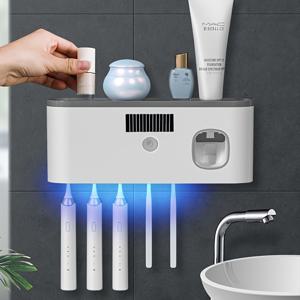 TEMU 1개 스마트 전동 칫솔 홀더 자동 디스펜서 및 충전 포함 - 벽걸이형 5구 욕실 정리함, USB 전원 터치 센서 제어, 내구성 있는 플라스틱 모던 디자인 치약 및 칫솔 보관 - 어버이날, 스승의날 선물로 이상적 (공간 절약형 욕실 정리), 욕실용 칫솔 홀더, 벽걸이형 칫솔 및 치약 홀더, 욕실 칫솔 정리함, 칫솔 및 치약 홀더, 치약 정리함