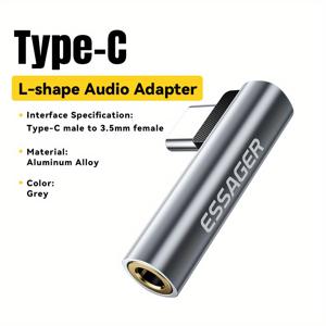 TEMU Essager USB C to 3.5mm 오디오 어댑터, USB Type C to 3.5mm 헤드폰 잭 동글 AUX 어댑터 DAC 스테레오 직각형 아이폰 16 15, 아이패드 프로 에어 5 4, 갤럭시 S24 울트라용