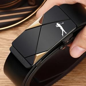 TEMU IRUV 남성용 골프 벨트 - 자동 버클, 레이저 컷 실루엣 디자인, 내구성 있는 합금 & 편안한 소재, 캐주얼 및 스포츠웨어에 적합 - 골퍼를 위한 이상적인 선물 (블랙) - 청바지, 바지 및 골프 의상과 호환 가능