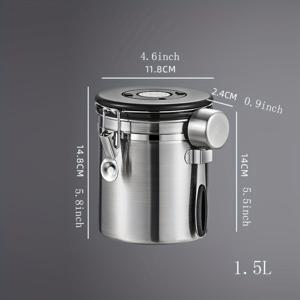 TEMU 스테인리스 스틸 커피빈 밀폐 탱크, 1.2L, 1.5L, 1.8L, 2.8L, 다기능 보관, 장기 신선도 유지, 손세척 가능, 재사용 가능, 둥근 모양, 스푼 포함