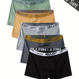 TEMU 5pcs 남성용 'HELLO' 박서 브리프 - 패션적인, 통기성이 좋은, 편안한 스포츠 트렁크, 높은 스트레치, 빠르게 건조되는 스포츠 브리프, 남성용 속옷