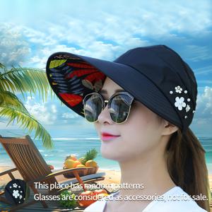 TEMU SMCONCERN 여성 스타일리시한 선하트 - 메이플 리프 프린트 및 꽃 장식 - 가벼운 바람 방지 드로스트링, 비치, 스포츠 및 캐주얼 아웃팅용 넓은 브림, 비치 액세서리, 아웃도어 헤어웨어, 스포티 헤어웨어, 내구성 있는 헤어웨어