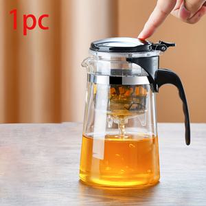 TEMU 1개 우아한 유리 찻주전자 - 원터치 인퓨저, 750ml 대용량, 루스 리프, 허브, 홍차, 녹차, 백차용 투명 찻주전자 - 차 애호가 및 가정/사무실용, 세련된 핸들 디자인, 내구성 있는 유리제품, 스타일리시한 차 도구, 유리잔