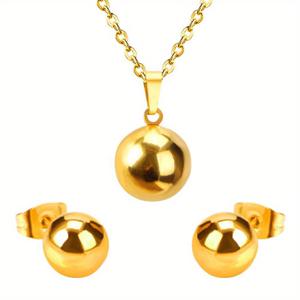 TEMU 럭셔리 18K 골드 도금 3pcs 스테인리스 스틸 구슬 장신구 세트 - 심플하고 우아한 데일리 & 연회 착용, 저자극성 스터드 & 펜던트 목걸이 세트 - 세련된 행사를 위한