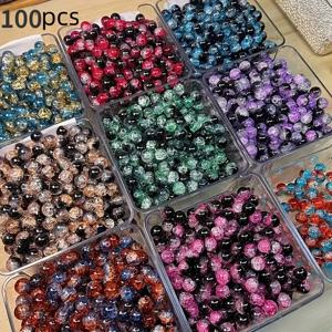 TEMU 100/150/250 혼합 컬러 크랙글 유리 비즈 - 10mm 반짝이는 라운드 글라스 비즈, DIY 주얼리 제작용, 팔찌·목걸이·귀걸이 만들기 적합, 엄선된 품종, 전원 불필요, 유리 비즈 제품
