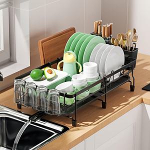 TEMU 1pc 대형 확장식 식기 건조대 - 무거운 금속 주방 카운터탑 정리대, 식기 및 컵 홀더, 접시, 그릇, 유리컵을 위한 공간 절약 디자인 - 검정색, 주방 카운터용 식기 건조대, 주방 카운터용 식기 건조대, 연마된 마감, 튼튼한 구조|식기건조대