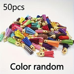 TEMU 50개 컬러풀 가죽 태슬, 3.6cm, 다양한 색상 (빨강, 노랑, 녹색, 파랑, 오렌지) - DIY 열쇠고리, 장신구, 보석 만들기 및 공예, 장식에 이상적 | 생동감 있는 태슬 | 내구성 있는 가죽
