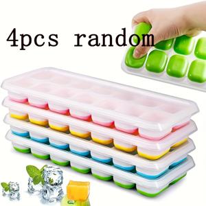 TEMU 4pcs 아이스 큐브 트레이 - 쉽게 분리되는 BPA 프리 유연한 아이스 몰드, 튀김 방지 탈착식 뚜껑, 냉동실용, 쌓기 가능한 디자인 - 크리스마스, 할로윈, 추수감사절, 발렌타인데이 주방 도구로 완벽, 신개념 아이스 큐브 트레이,냉동실용 얼음 용기,아이스 트레이 몰드,아이스 큐브 컨테이너,냉동 트레이
